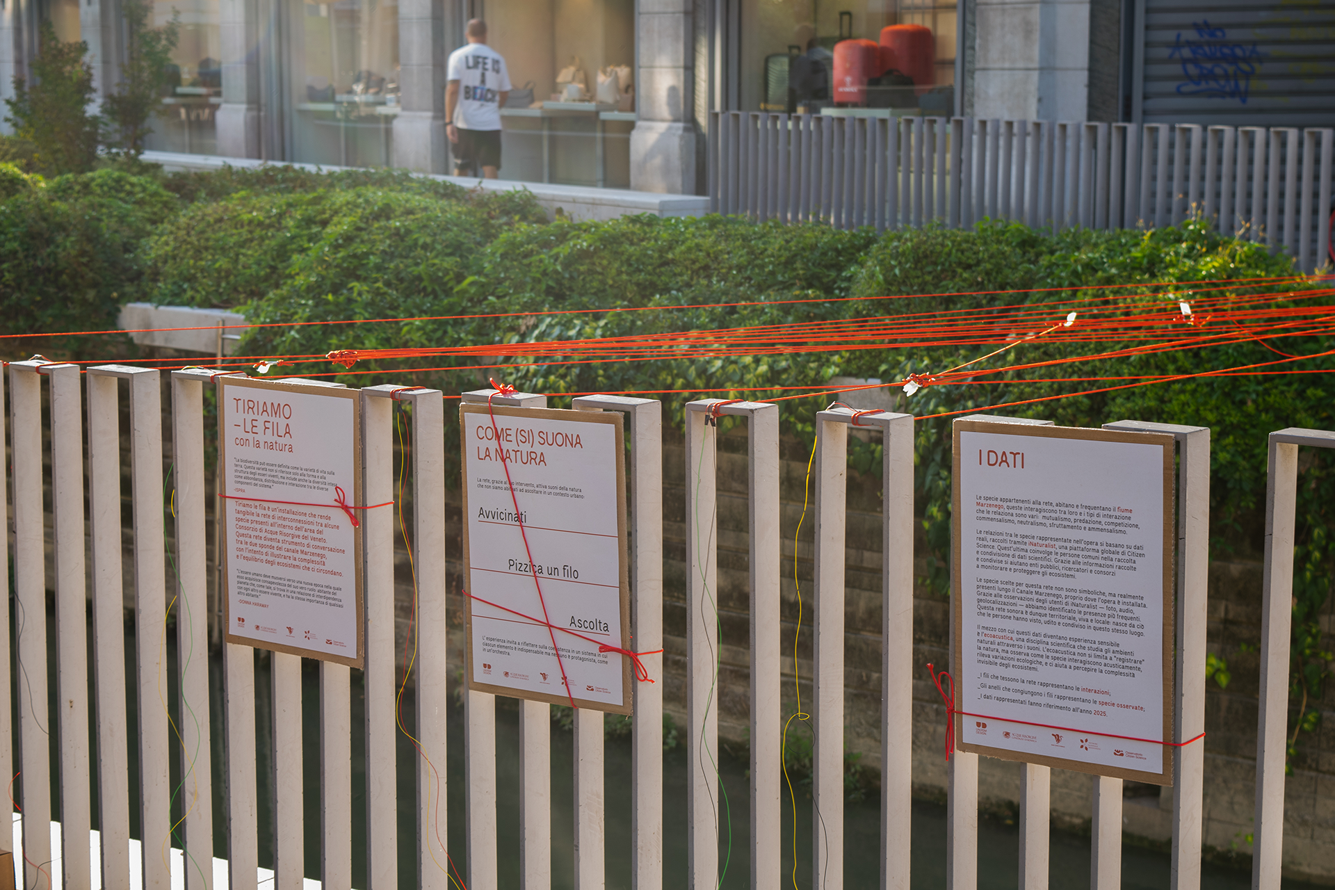 informational posters on railing